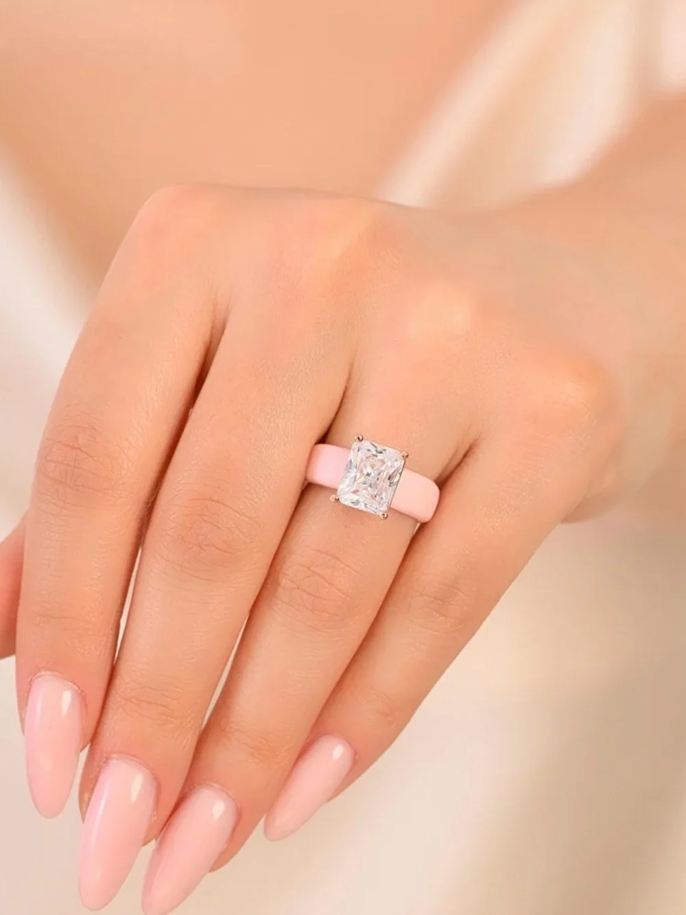 Pink Silicone Sz 6 Ring with CZ ring w/rectangle CZ